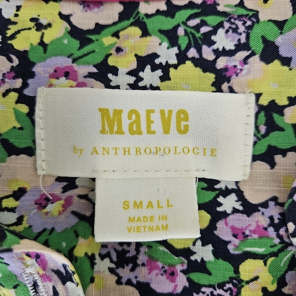 Maeve Anthropologie Ashleigh Shirt Floral Tie Puff Long Sleeve Button Up Small - Picture 7 of 9